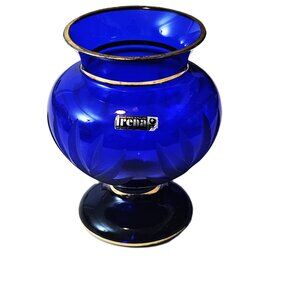 Cobalt Blue Vintage Irena Lead Crystal Engraved Vase